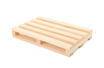 Photo of One small wooden pallet isolated on white