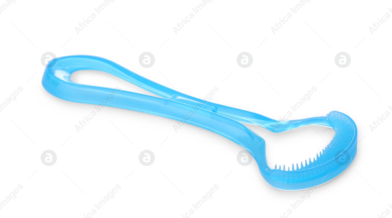 Photo of One light blue tongue cleaner isolated on white. Dental care