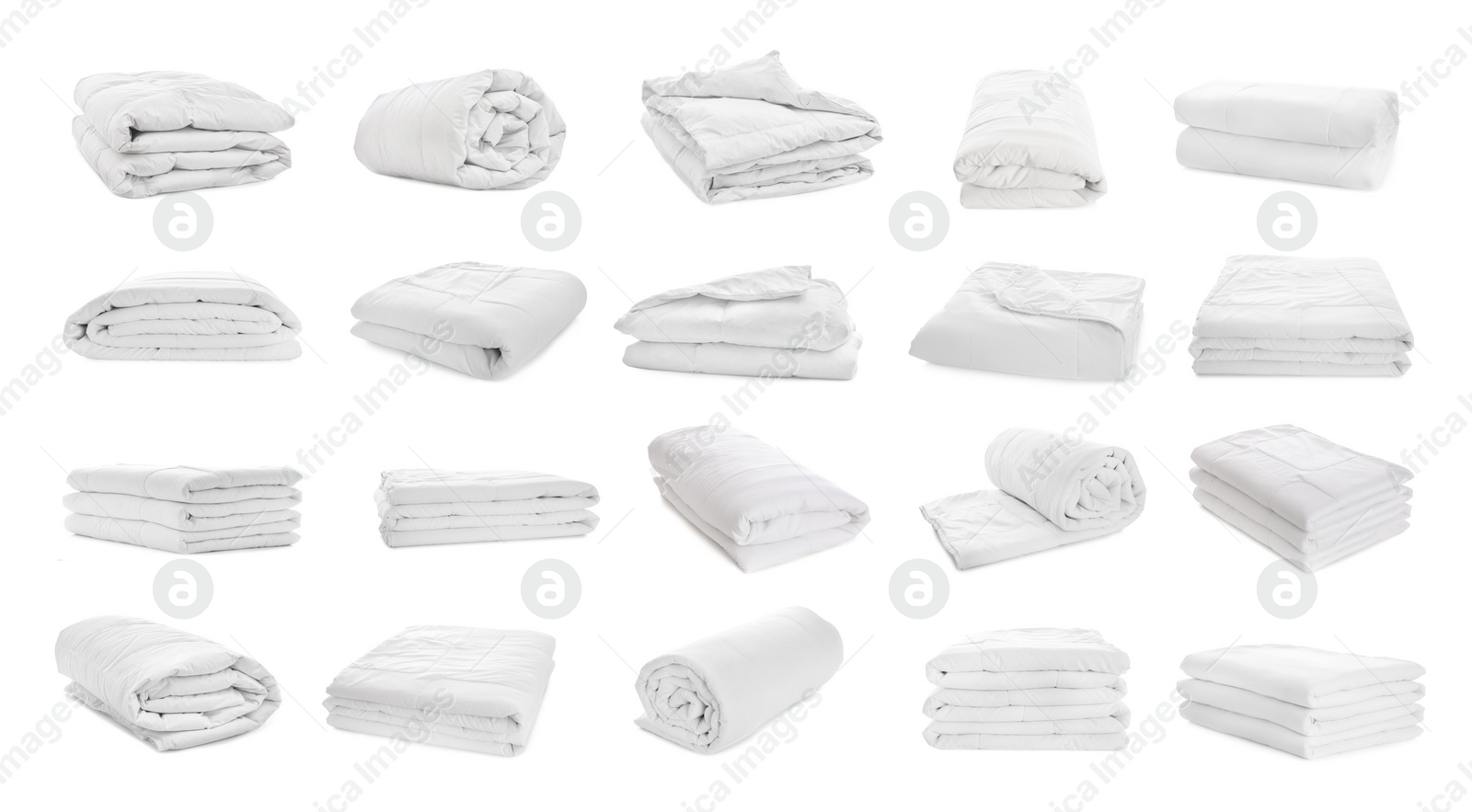 Image of Set of clean blankets isolated on white