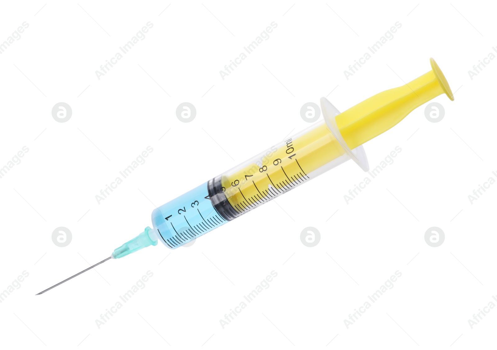 Photo of Disposable syringe with needle and medicine isolated on white