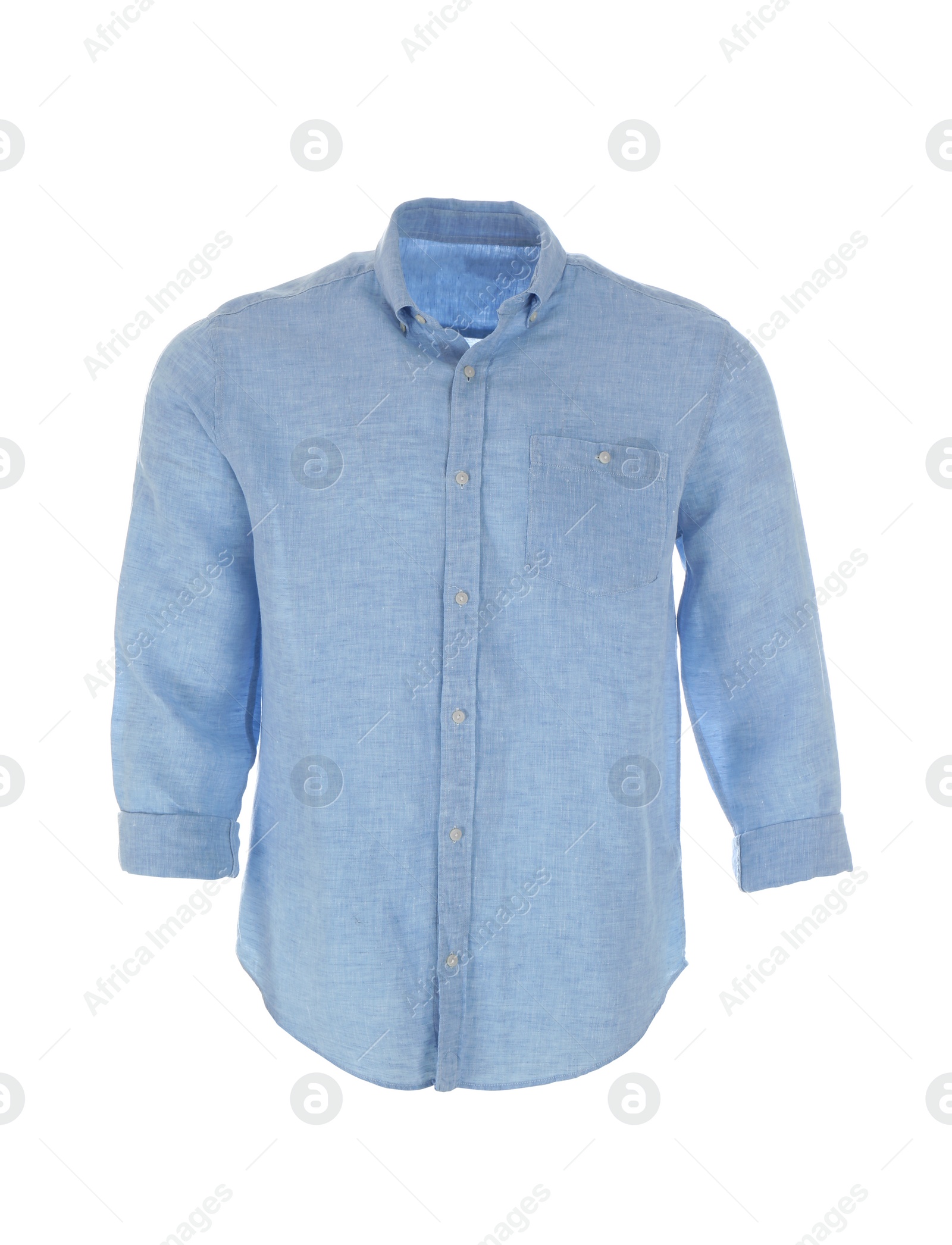 Photo of Stylish shirt on mannequin against white background. Men's clothes