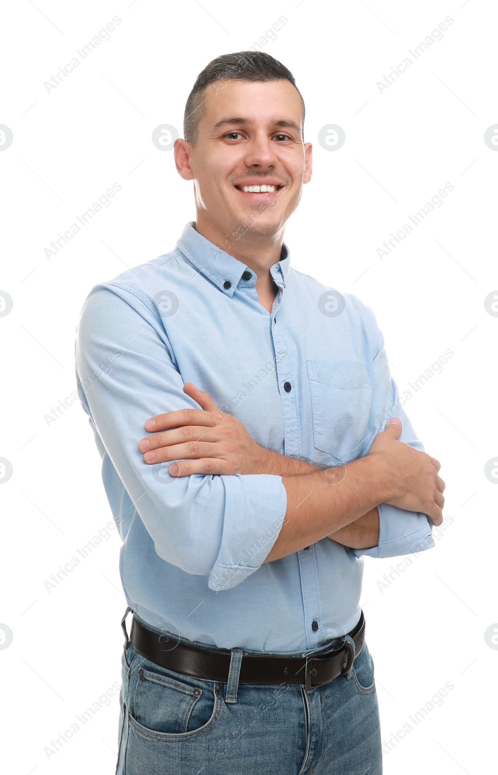 Photo of Portrait of handsome man on white background