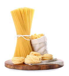 Different types of pasta isolated on white