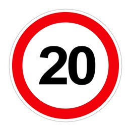 Illustration of Road sign MAXIMUM SPEED 20 on white background, illustration 