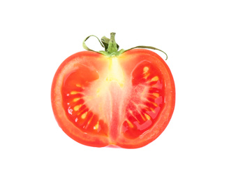 Photo of Half of tasty raw tomato isolated on white