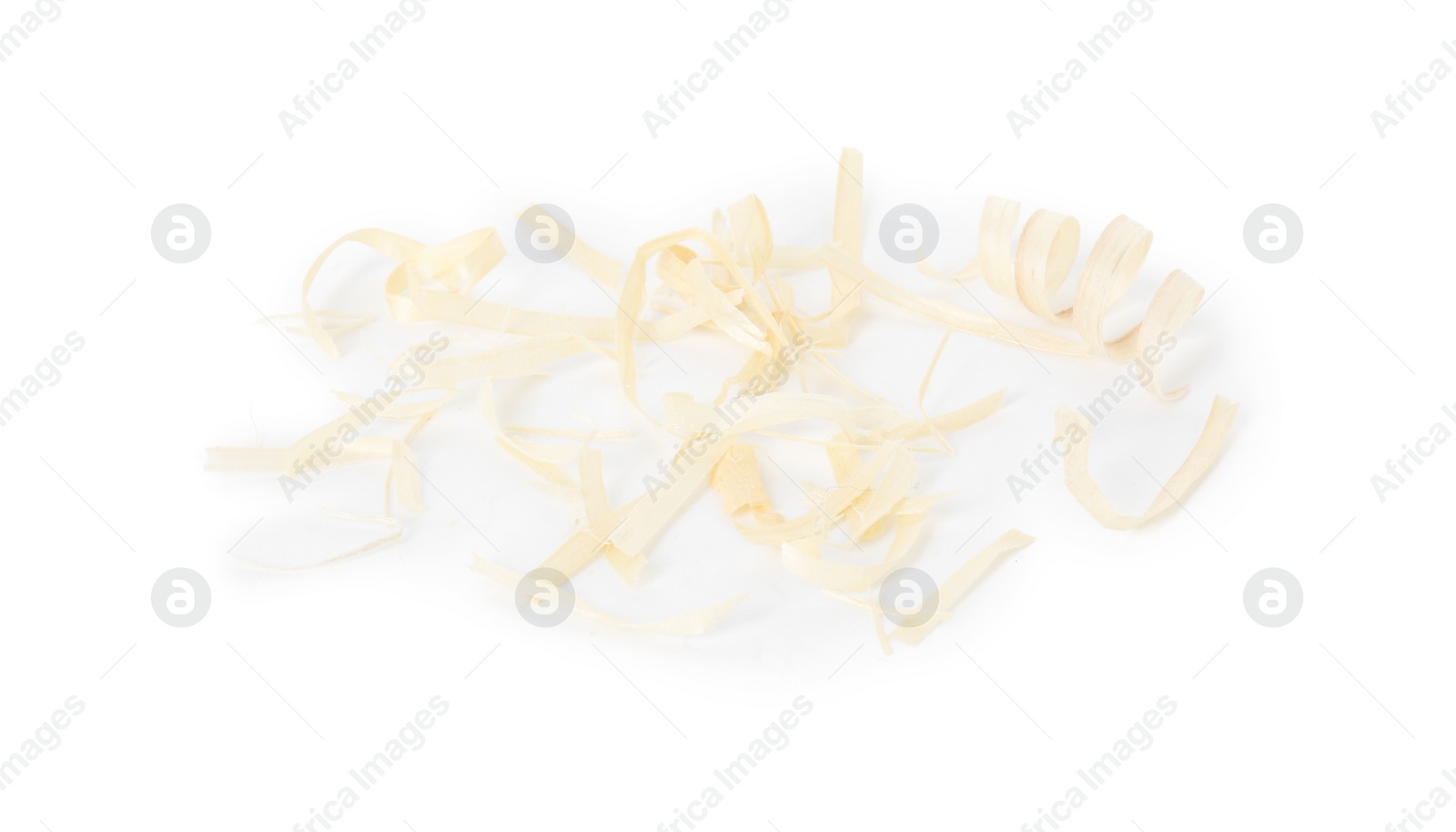 Photo of Pile of wood shavings isolated on white