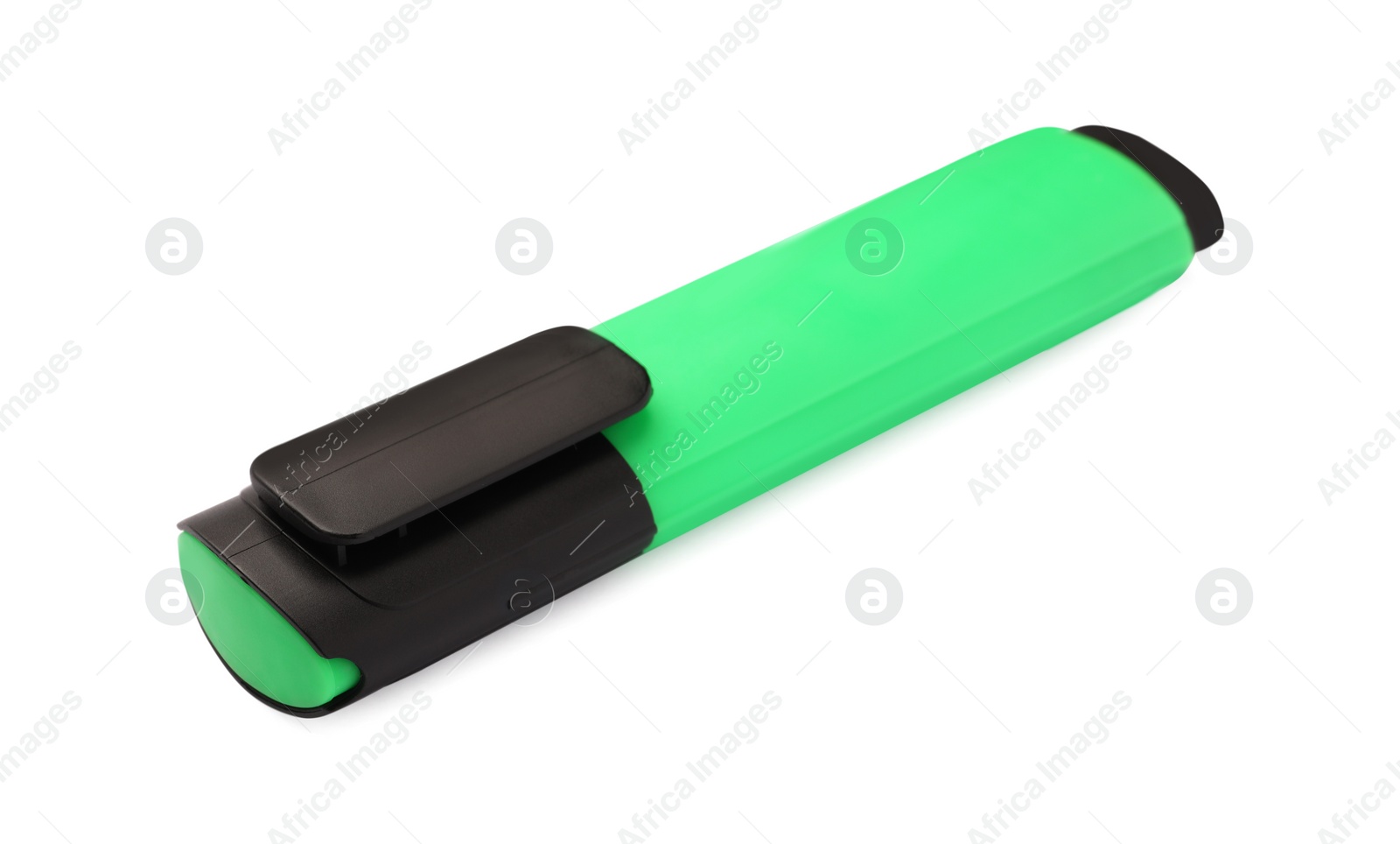 Photo of Bright green marker isolated on white. Office stationery