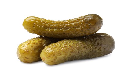 Pile of tasty pickled cucumbers isolated on white