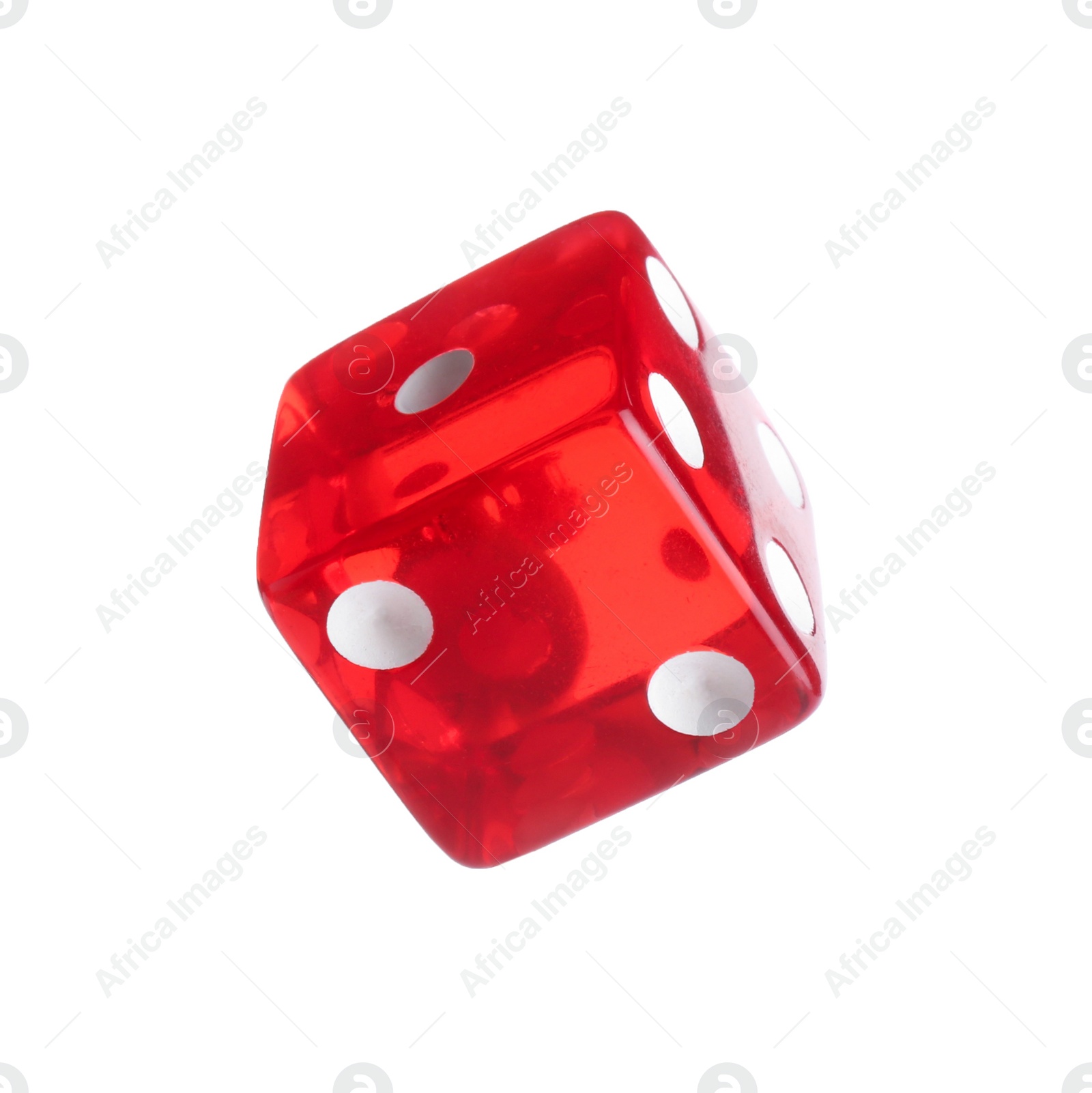 Photo of One red game dice isolated on white