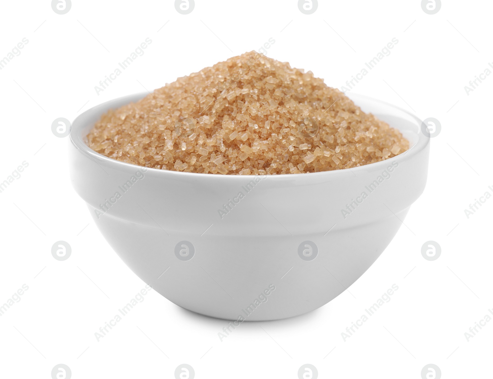 Photo of Brown sugar in bowl isolated on white