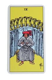 Nine of Cups isolated on white. Tarot card