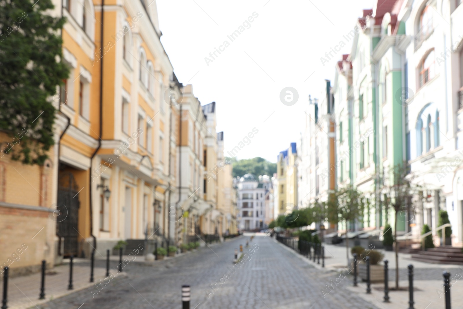 Photo of Blurred view of buildings with beautiful windows in city