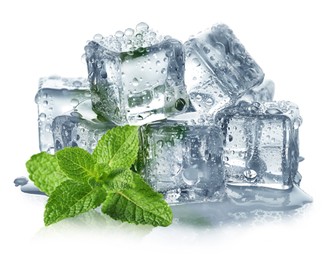 Image of Green mint and ice cubes isolated on white