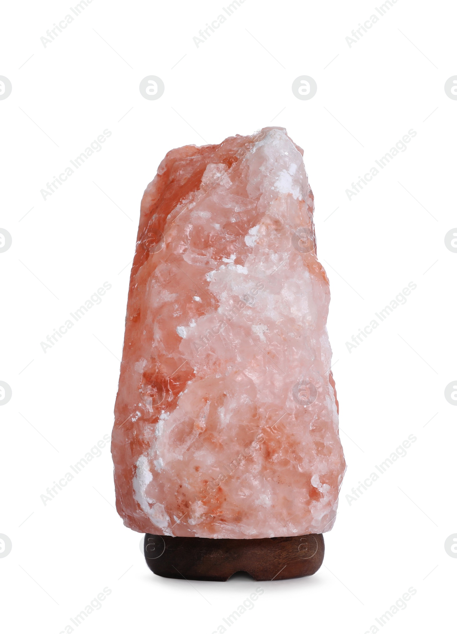 Photo of Pink Himalayan salt lamp on white background
