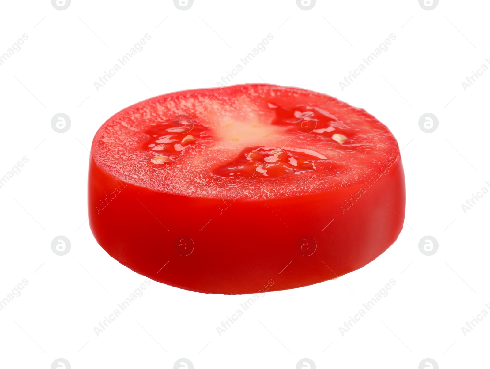 Photo of Slice of fresh ripe tomato isolated on white