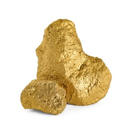 Photo of Two shiny gold nuggets on white background