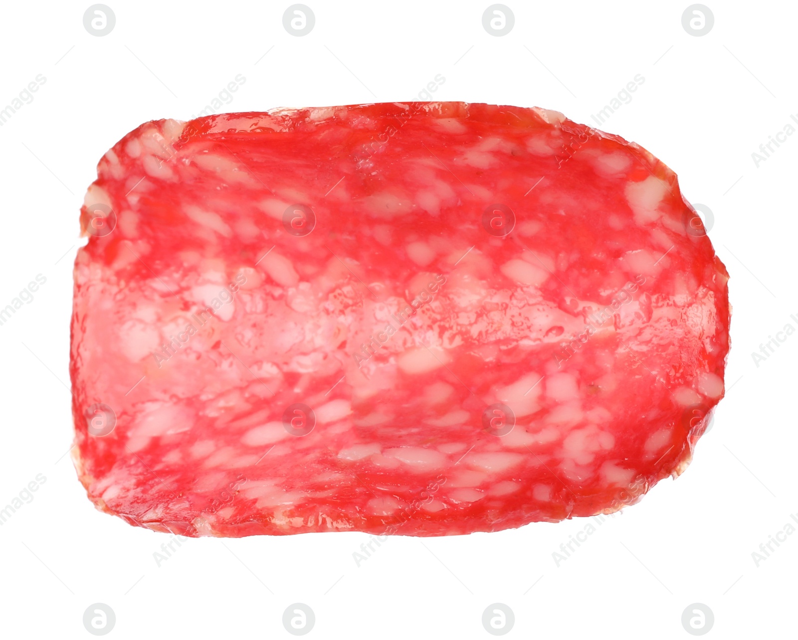 Photo of Cut fresh tasty sausage on white background