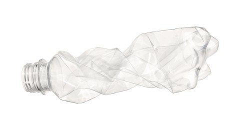 Photo of Crumpled disposable plastic bottle isolated on white