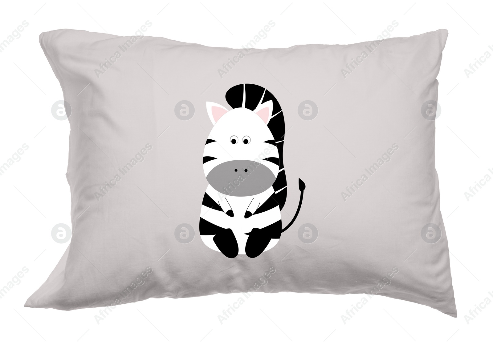 Image of Soft pillow with printed cute zebra isolated on white