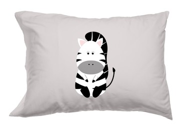 Image of Soft pillow with printed cute zebra isolated on white