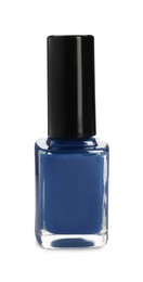 Blue nail polish in bottle isolated on white