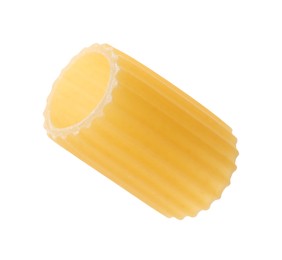 Photo of One piece of raw rigatoni pasta isolated on white