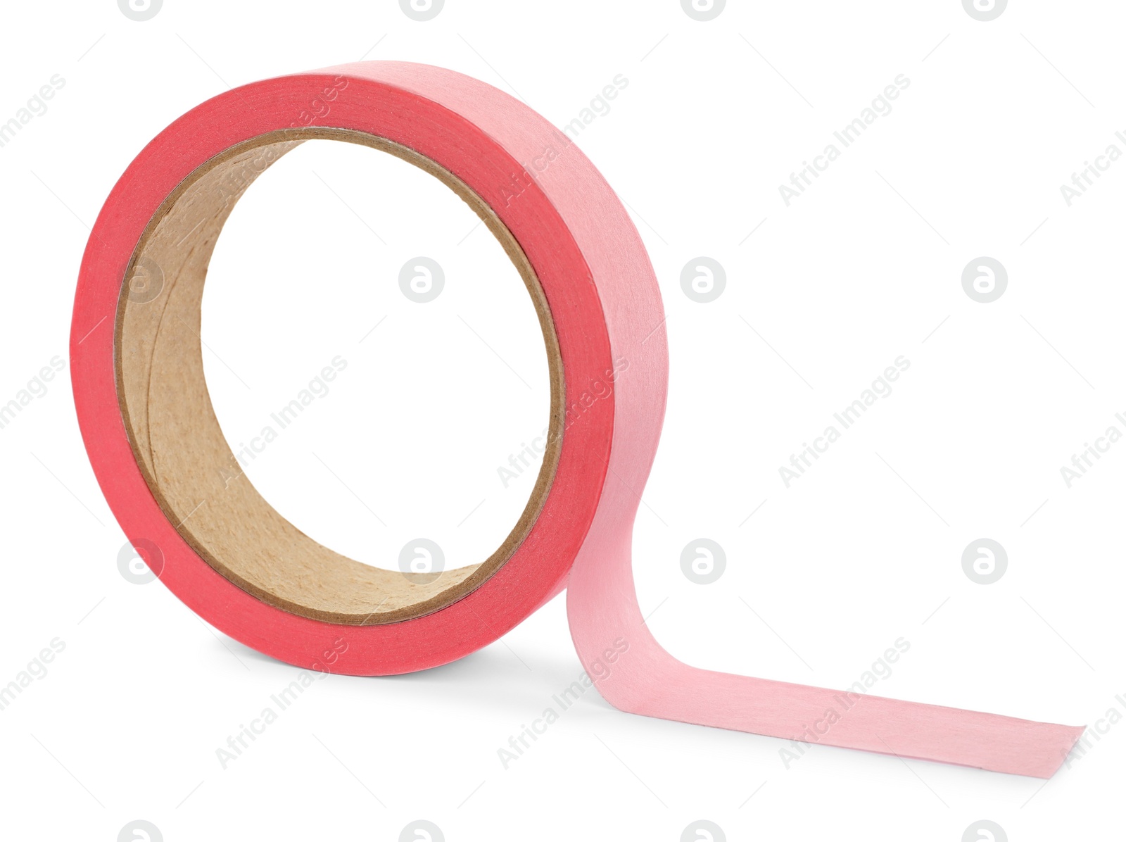 Photo of Roll of pink adhesive tape isolated on white