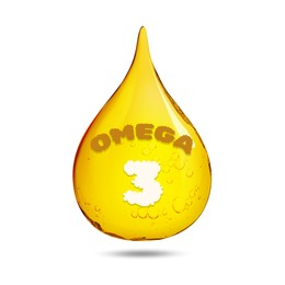 Golden Omega 3 oil drop isolated on white