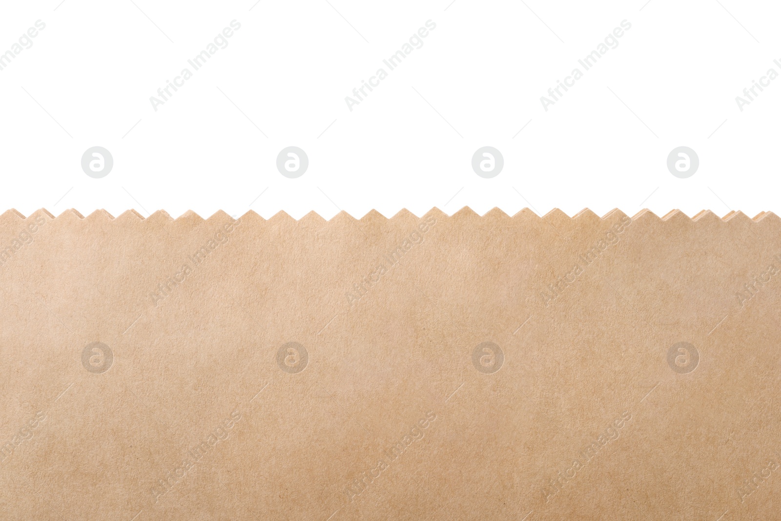 Photo of Kraft paper bag on white background, closeup