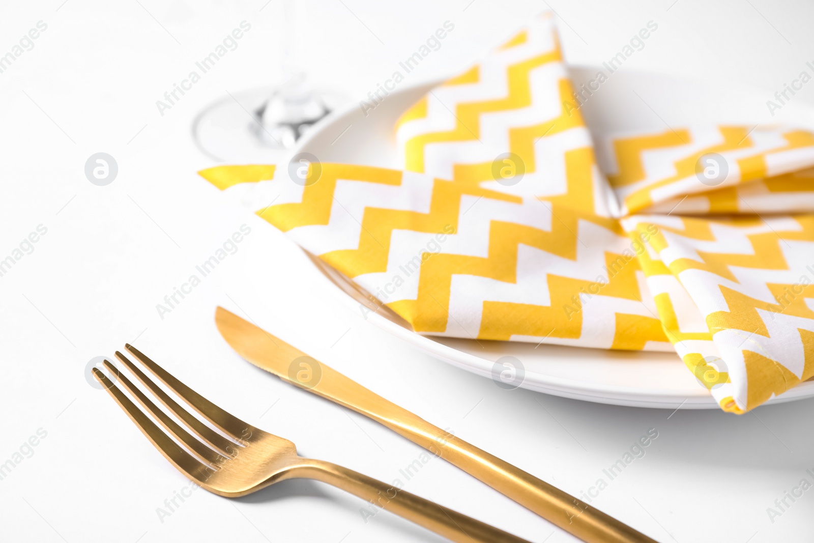 Photo of Elegant table setting on white background, closeup