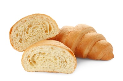 Photo of Delicious croissants isolated on white. Freshly baked pastries