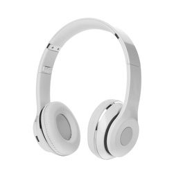 Stylish modern headphones with earmuffs on white background