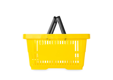 Photo of Color plastic shopping basket isolated on white