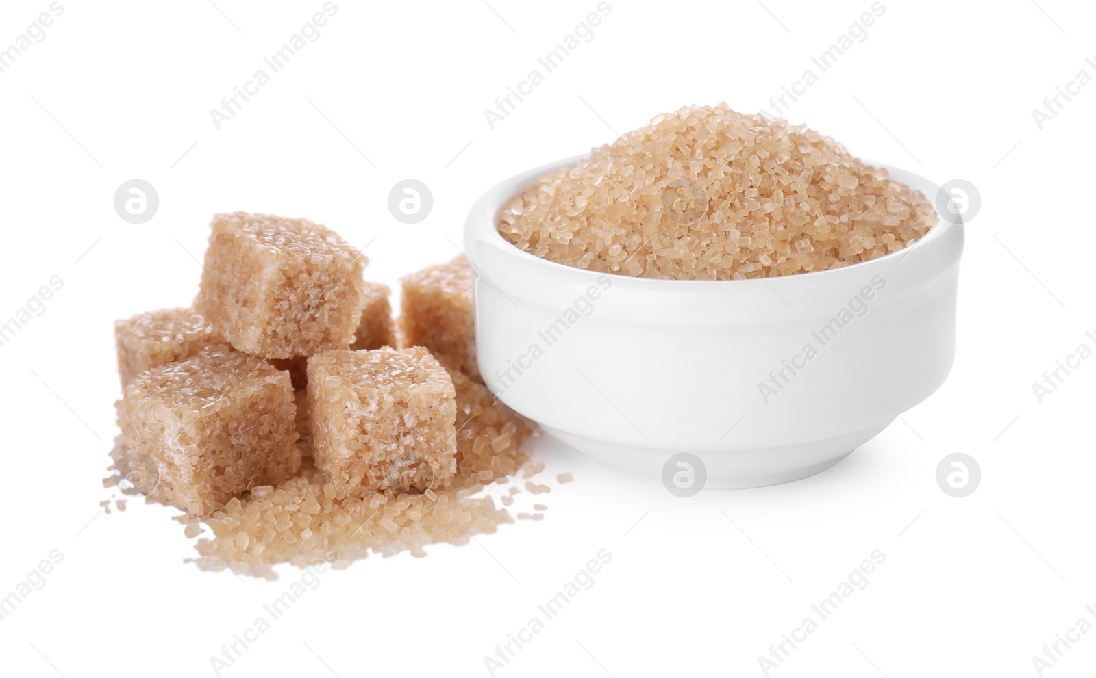 Photo of Different types of brown sugar isolated on white