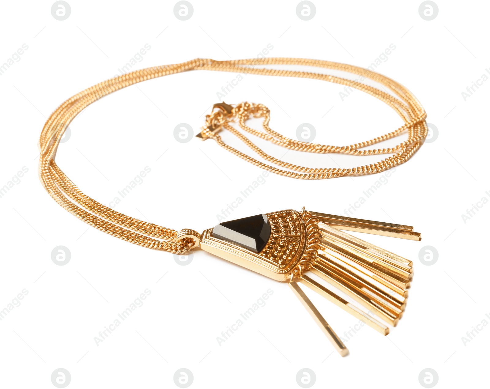 Photo of Gold chain with pendant isolated on white. Luxury jewelry