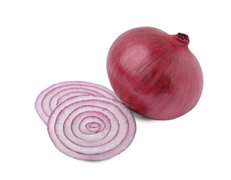 Photo of Ripe fresh red onions isolated on white