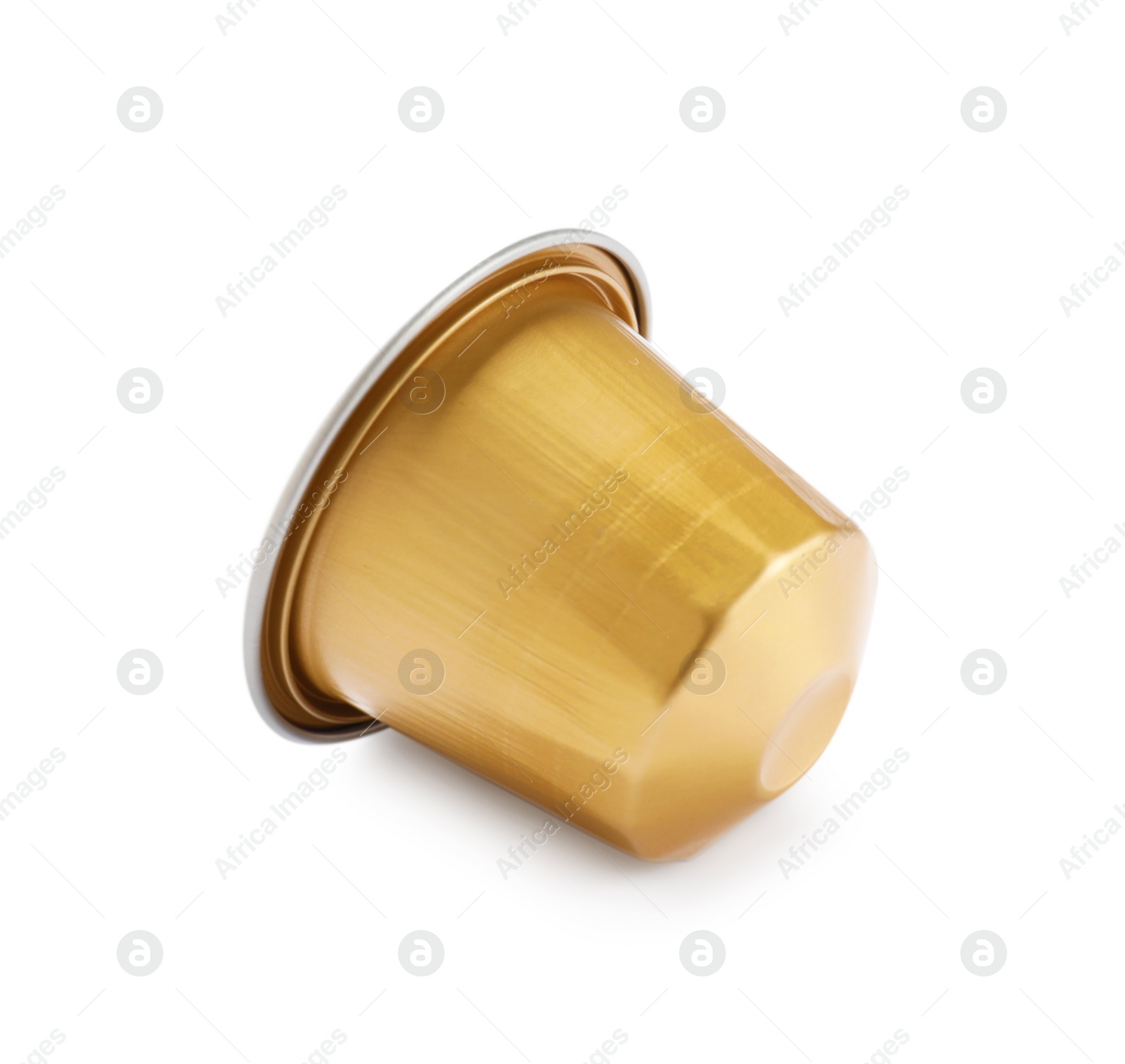 Photo of One plastic coffee capsule isolated on white