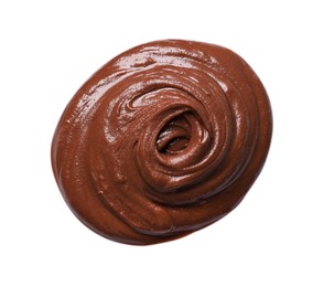 Smear of tasty chocolate paste on white background, top view