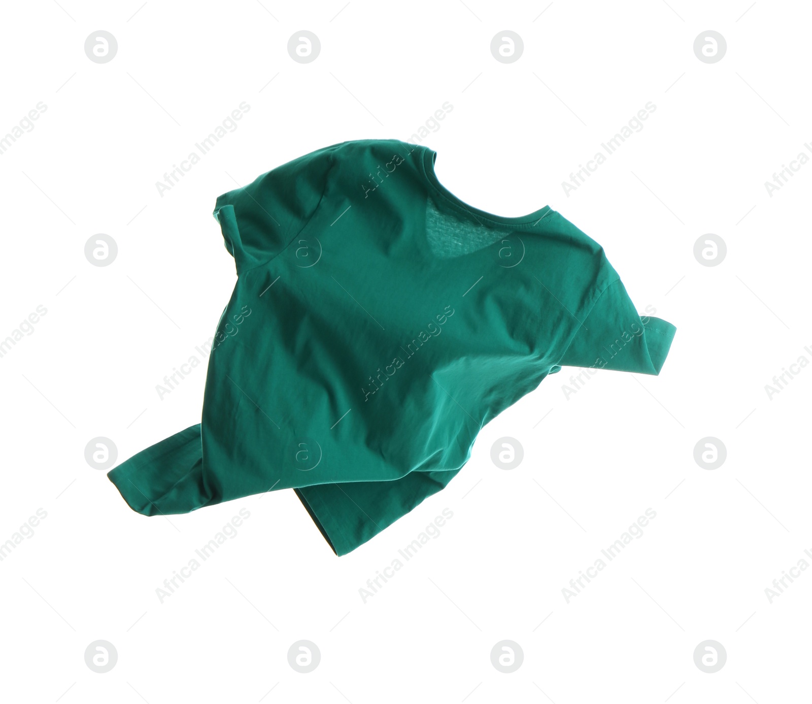 Photo of Green t-shirt isolated on white. Stylish clothes