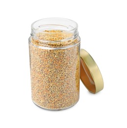 Fresh bee pollen granules in jar isolated on white
