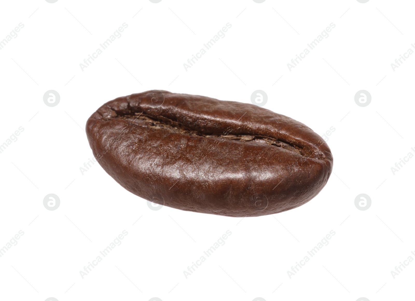 Photo of One aromatic roasted coffee bean isolated on white