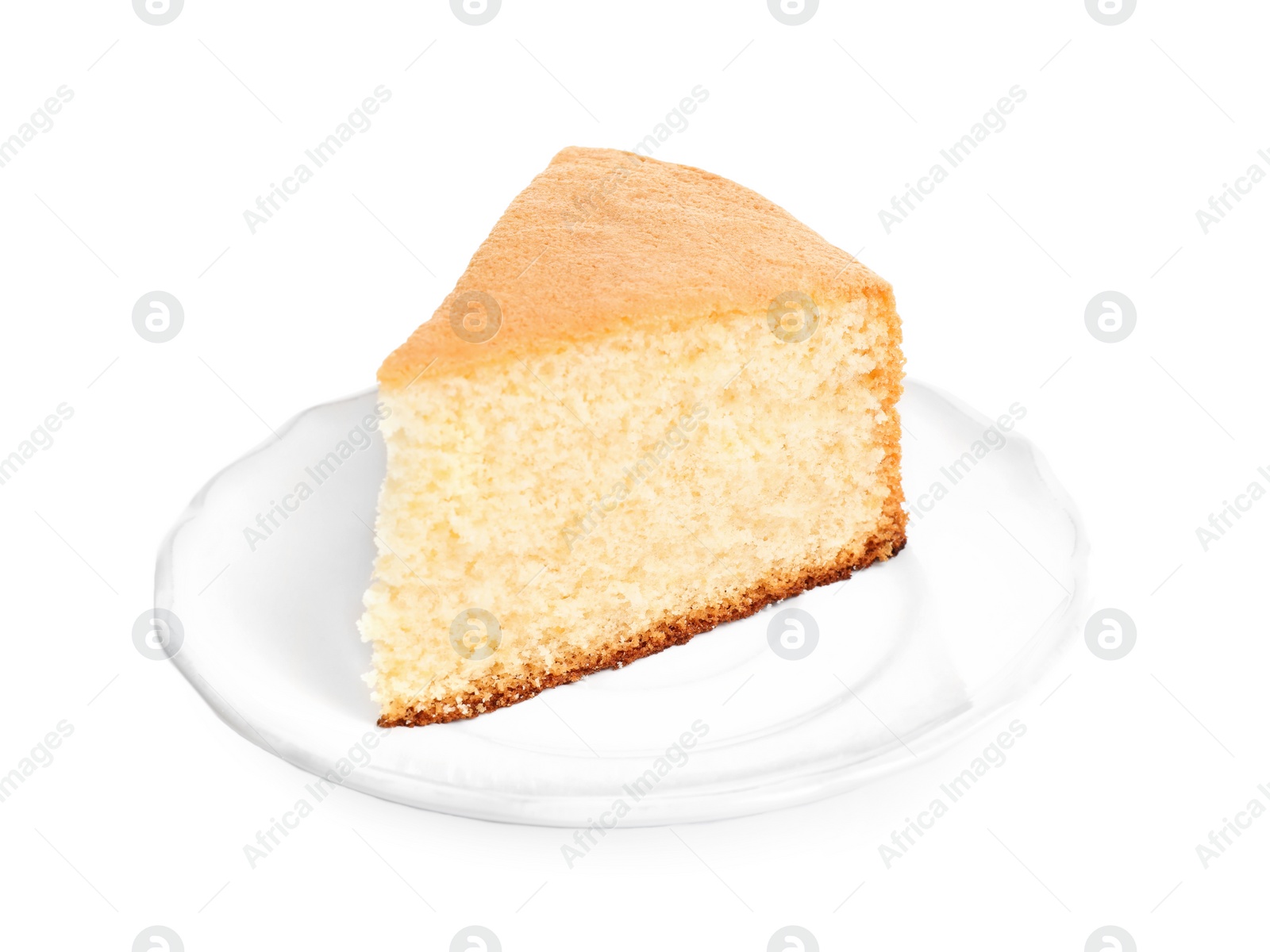 Photo of Piece of delicious fresh homemade cake on white background