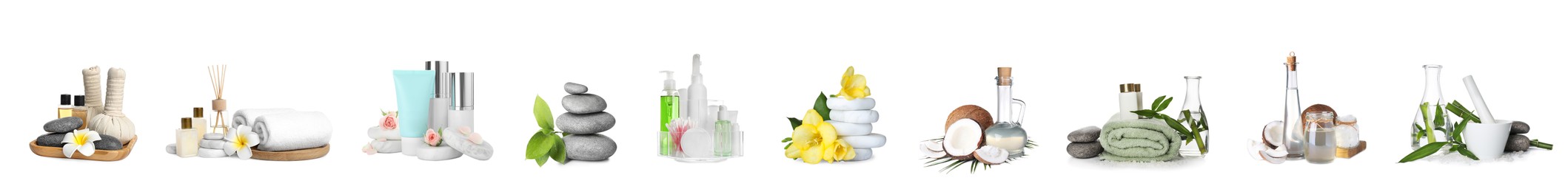 Set with different spa products isolated on white