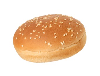 Photo of One fresh burger bun isolated on white