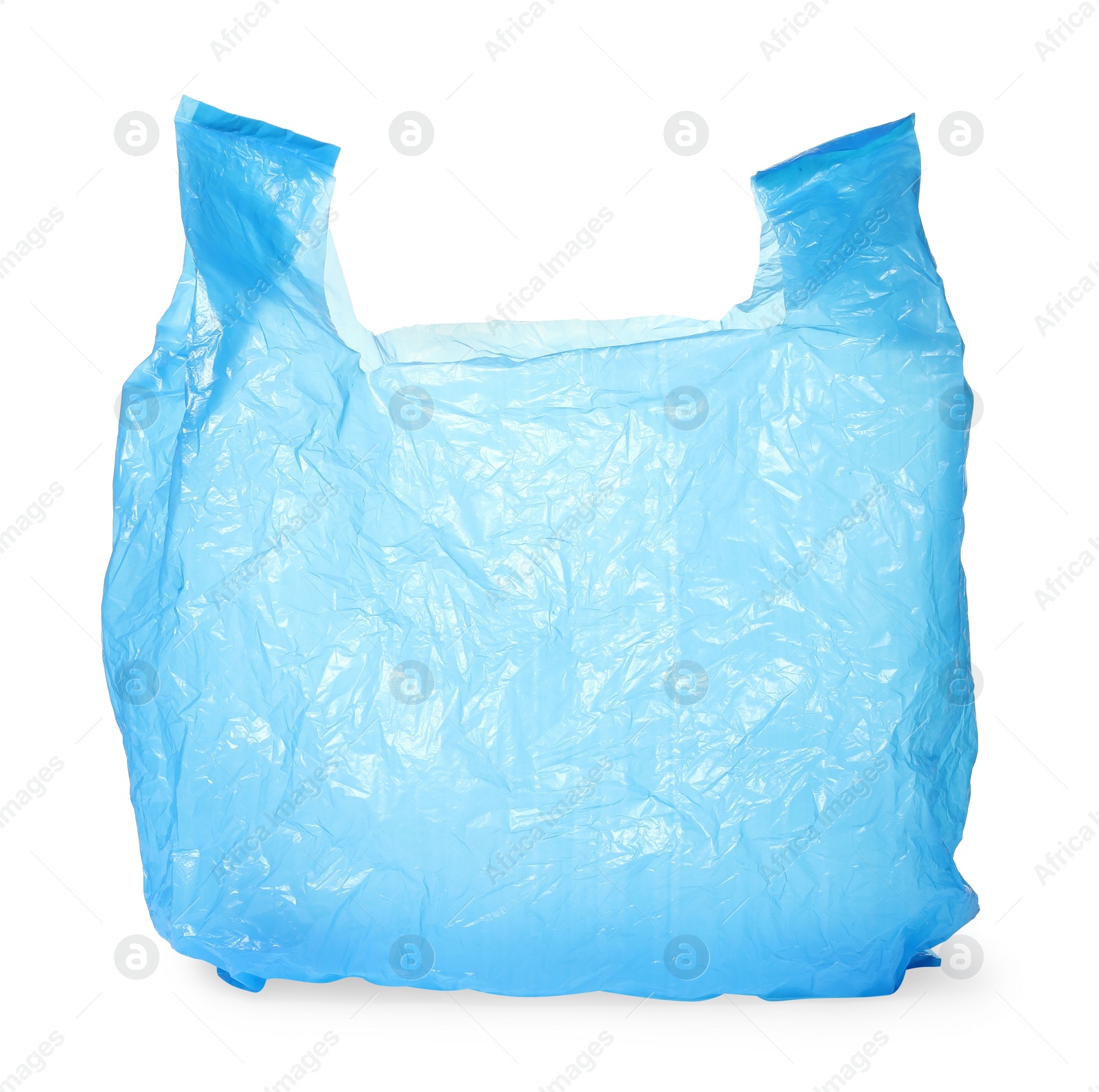 Photo of One light blue plastic bag isolated on white