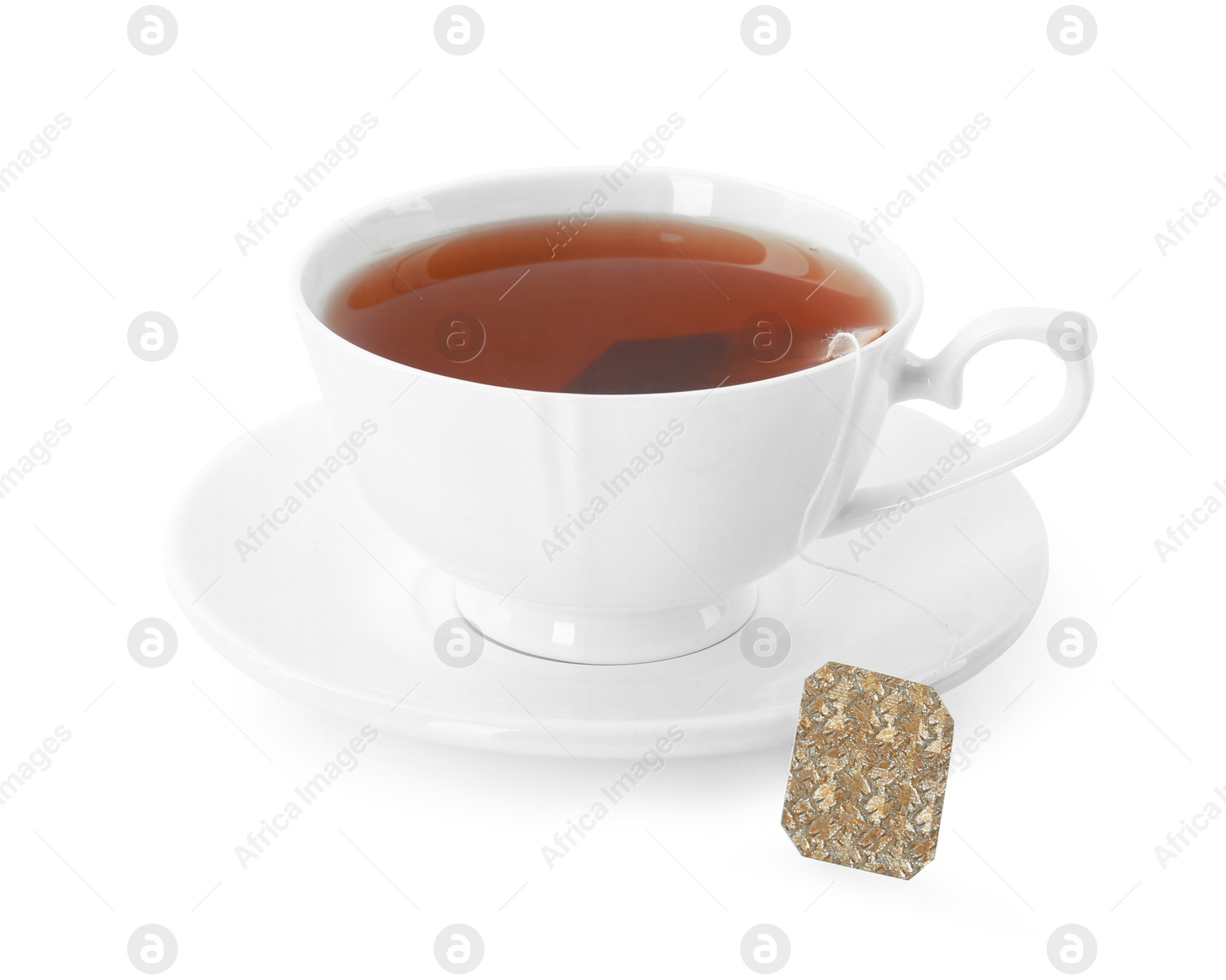 Photo of Tasty tea in cup isolated on white