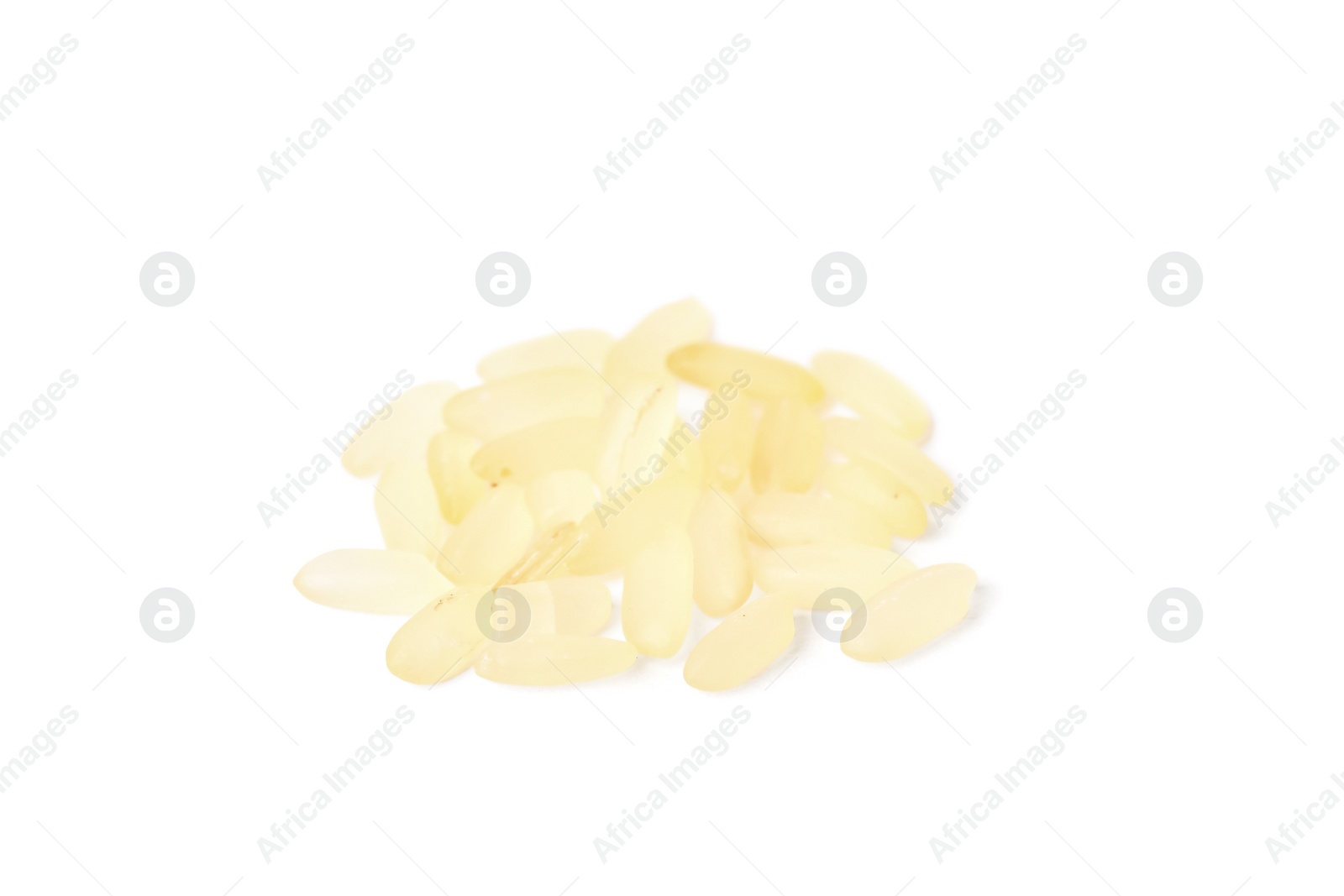 Photo of Pile of raw rice on white background. Vegetable planting