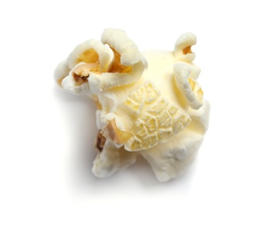 Delicious salty popcorn on white background