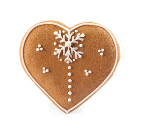 Heart shaped Christmas cookie isolated on white