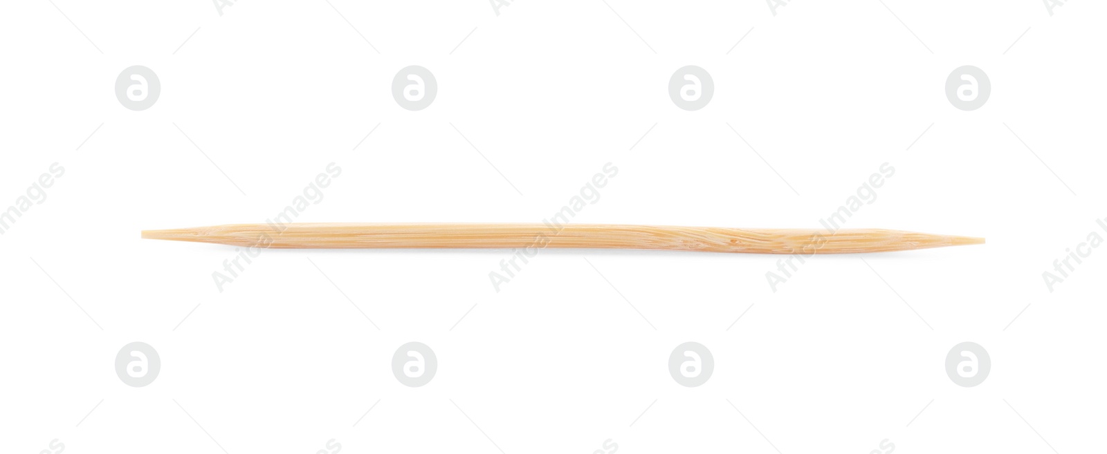 Photo of One disposable wooden toothpick on white background